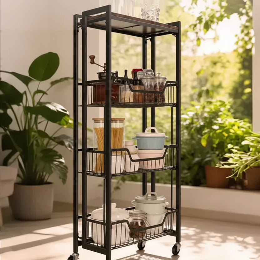 Chariot utilitaire, Chariot de rangement pliable, Facile à monter, Grand espace de rangement pour le bureau, la cuisine, la maison