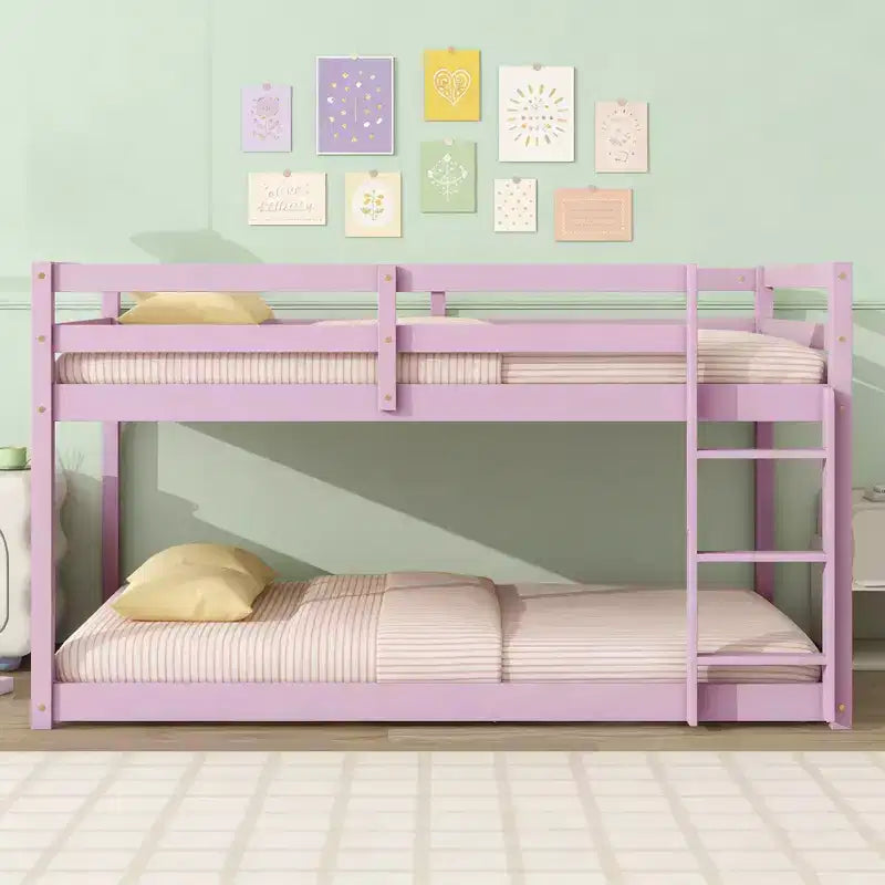 Lit superposé au sol pour enfant avec échelle et lattes renforcées