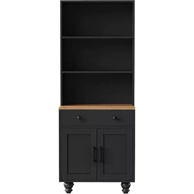 Armoire de cuisine haute avec comptoir et tiroirs, étagère à 5 niveaux avec tablettes réglables et pieds en forme de calebasse pour bureau à domicile