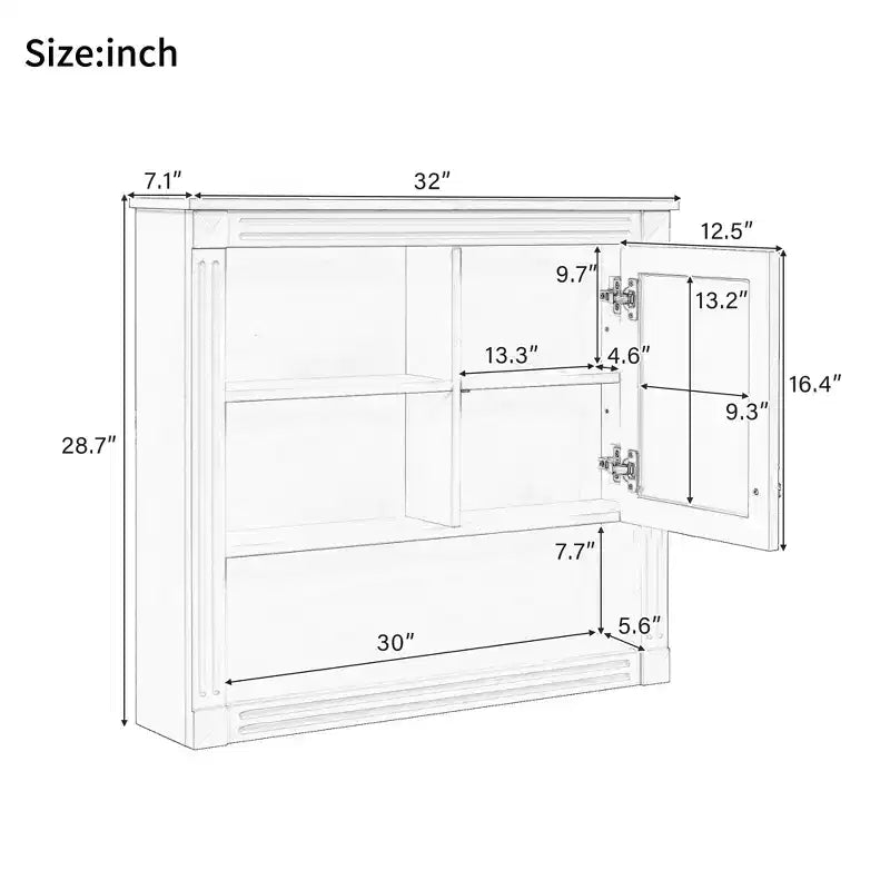 Meuble haut de salle de bain 32" avec miroir, étagères réglables et 4 étagères de rangement