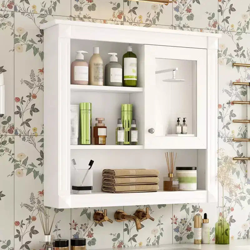 Meuble haut de salle de bain 32" avec miroir, étagères réglables et 4 étagères de rangement
