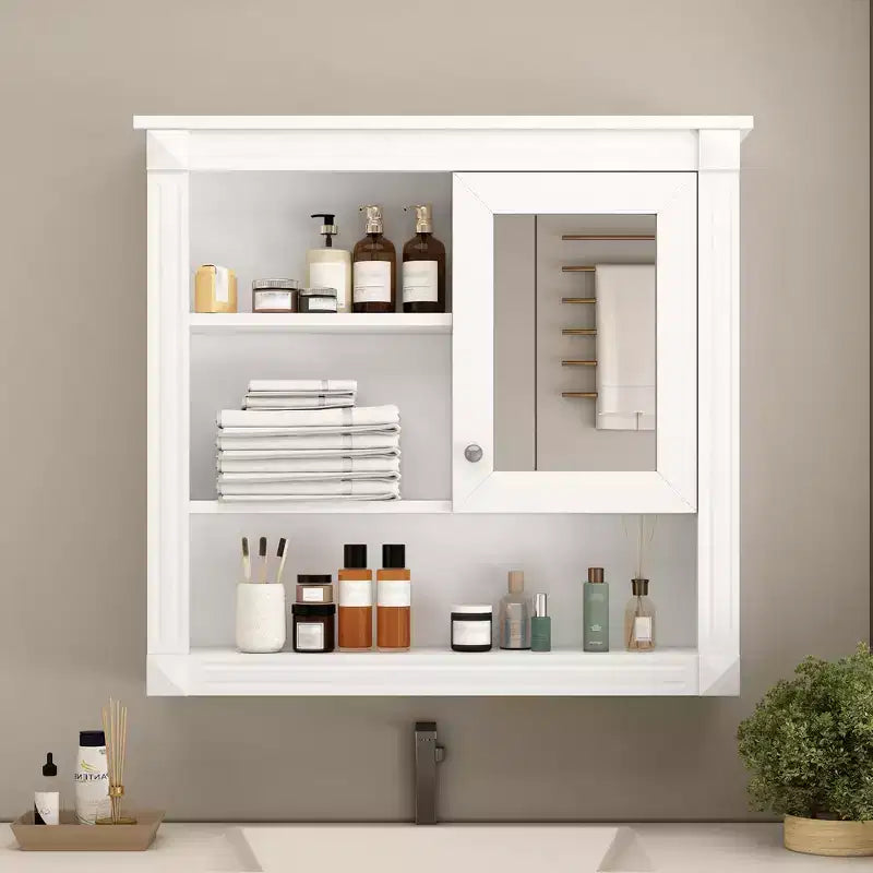 Meuble haut de salle de bain 32" avec miroir, étagères réglables et 4 étagères de rangement