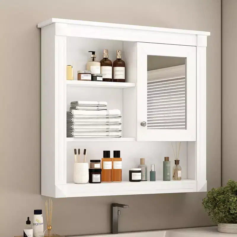 Meuble haut de salle de bain 32" avec miroir, étagères réglables et 4 étagères de rangement