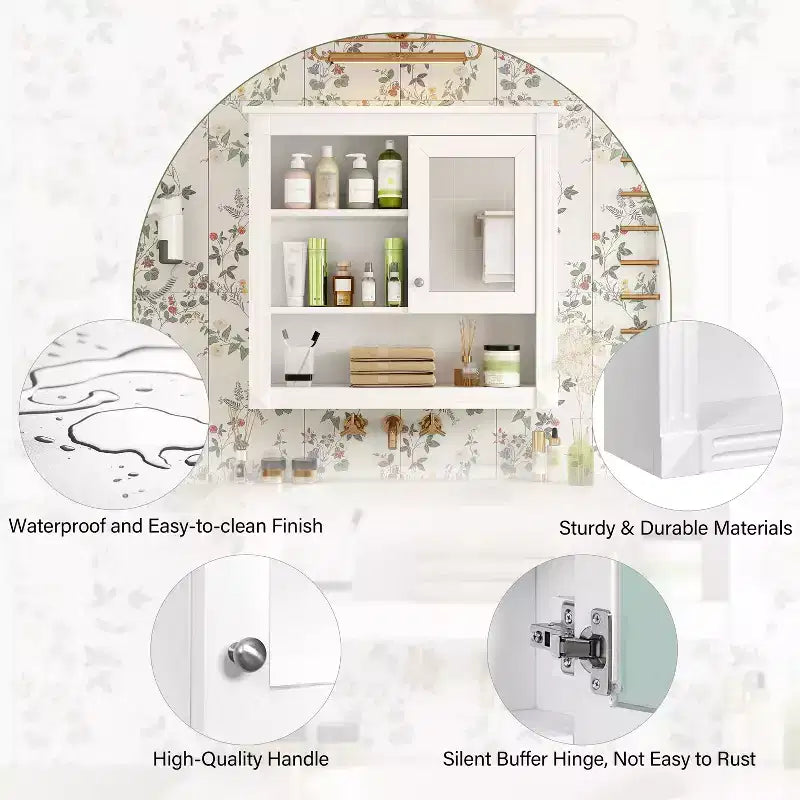 Meuble haut de salle de bain 32" avec miroir, étagères réglables et 4 étagères de rangement