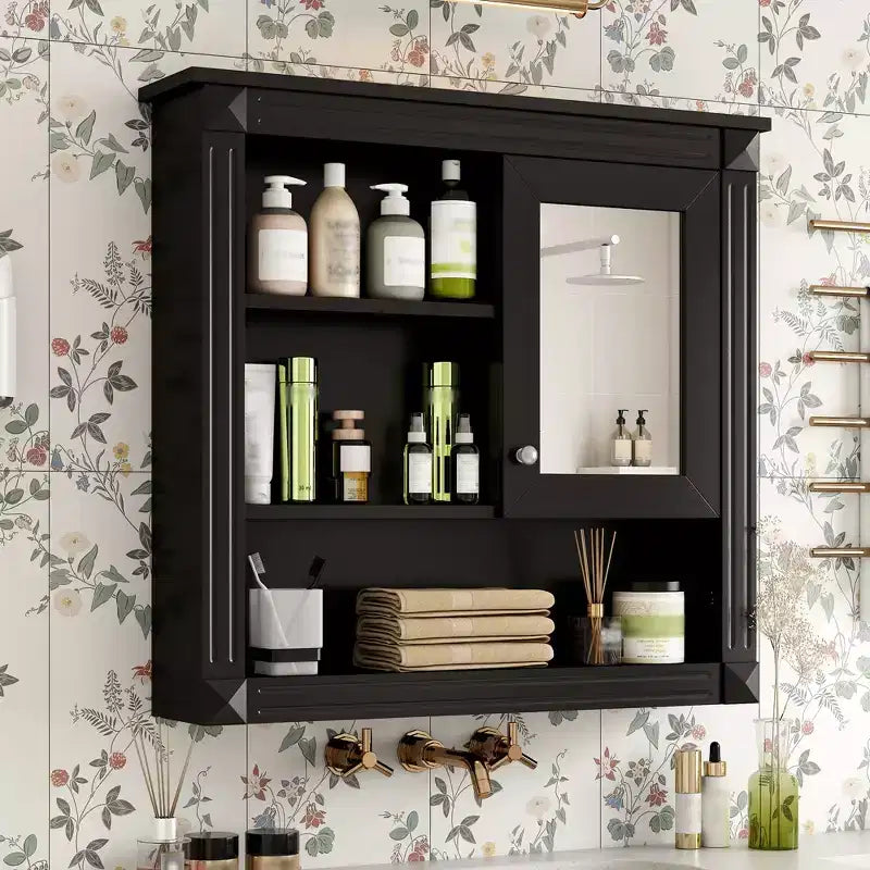 Meuble haut de salle de bain 32" avec miroir, étagères réglables et 4 étagères de rangement