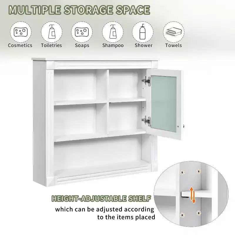 Meuble haut de salle de bain 32" avec miroir, étagères réglables et 4 étagères de rangement