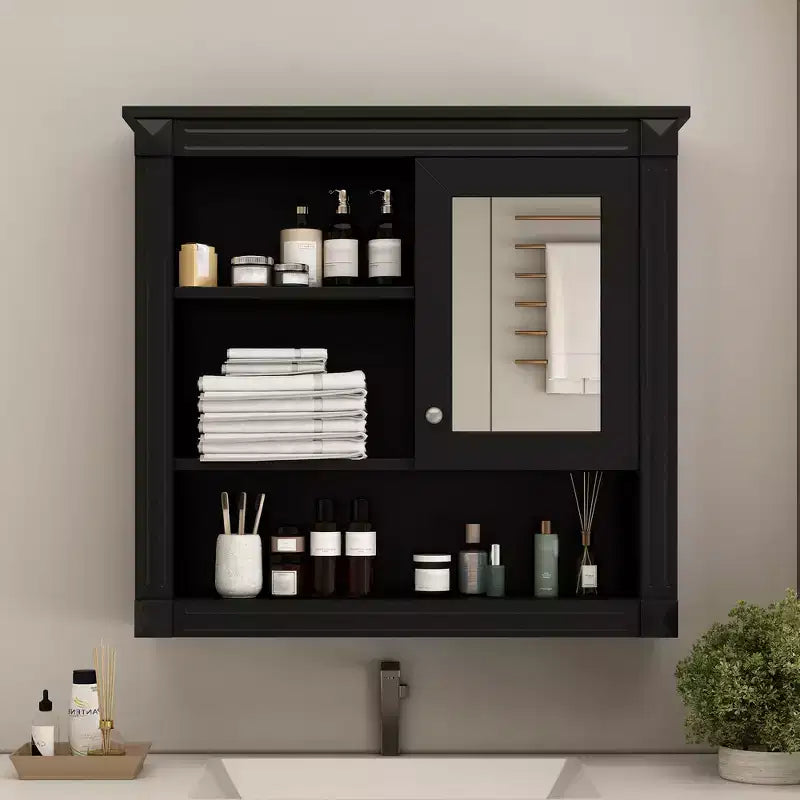Meuble haut de salle de bain 32" avec miroir, étagères réglables et 4 étagères de rangement