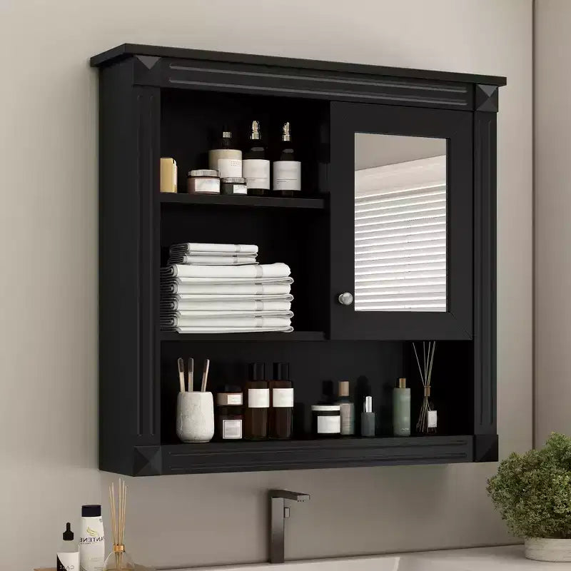 Meuble haut de salle de bain 32" avec miroir, étagères réglables et 4 étagères de rangement