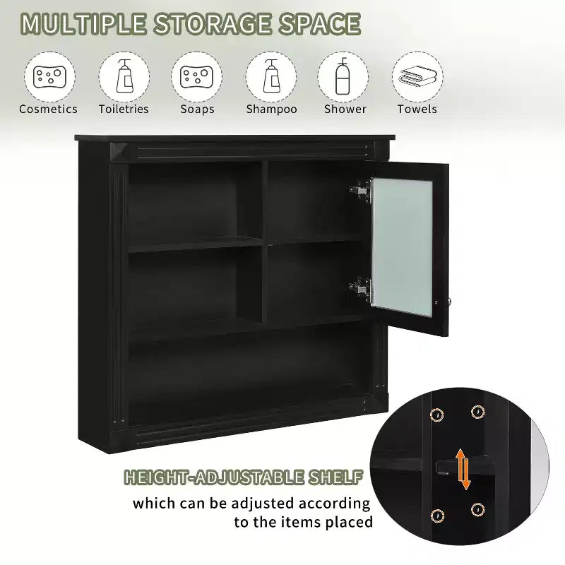 Meuble haut de salle de bain 32" avec miroir, étagères réglables et 4 étagères de rangement