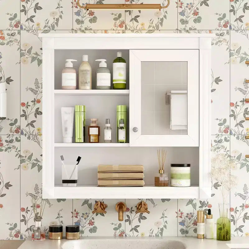 Meuble haut de salle de bain 32" avec miroir, étagères réglables et 4 étagères de rangement