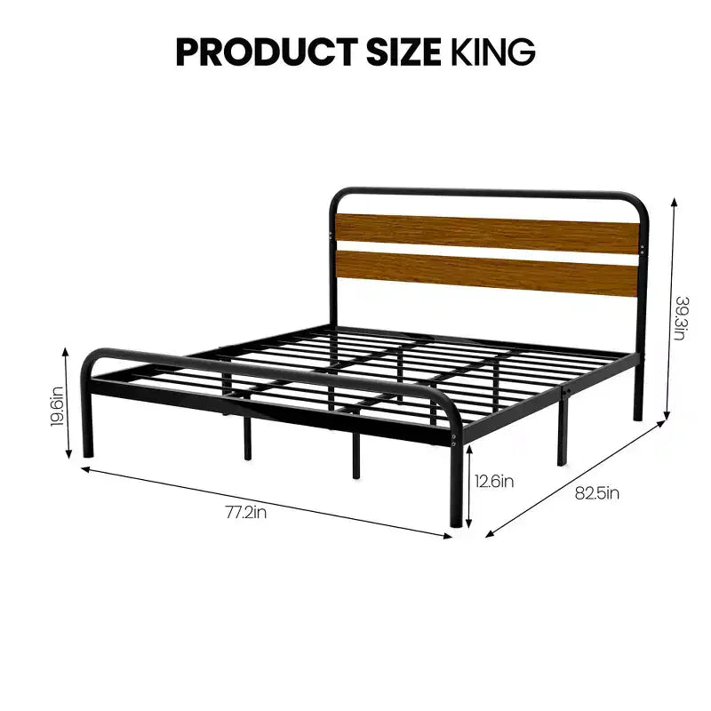 Cadre de lit King Size, plateforme robuste avec tête de lit en bois et rangement sous le lit, sommier sans bruit, assemblage facile