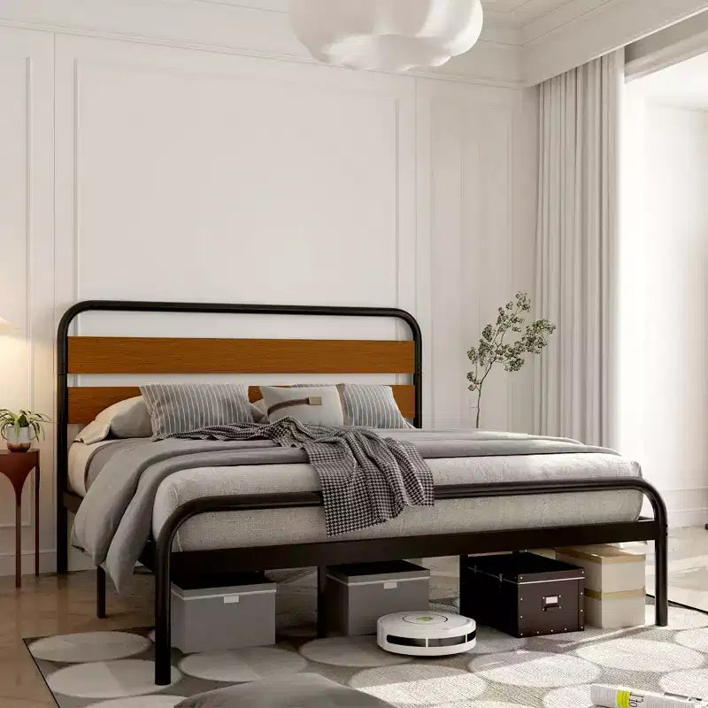 Cadre de lit King Size, plateforme robuste avec tête de lit en bois et rangement sous le lit, sommier sans bruit, assemblage facile