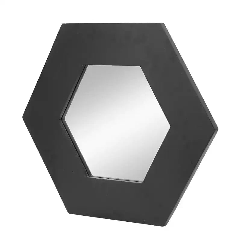 Miroir mural hexagonal de 18,5 x 18,5 pouces avec cadre en bois massif noir