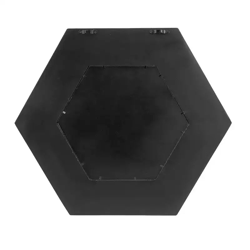 Miroir mural hexagonal de 18,5 x 18,5 pouces avec cadre en bois massif noir
