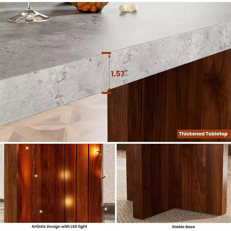 Table de bar de 140 cm avec plateau en faux marbre, table de pub hauteur comptoir pour cuisine, salon, salle à manger