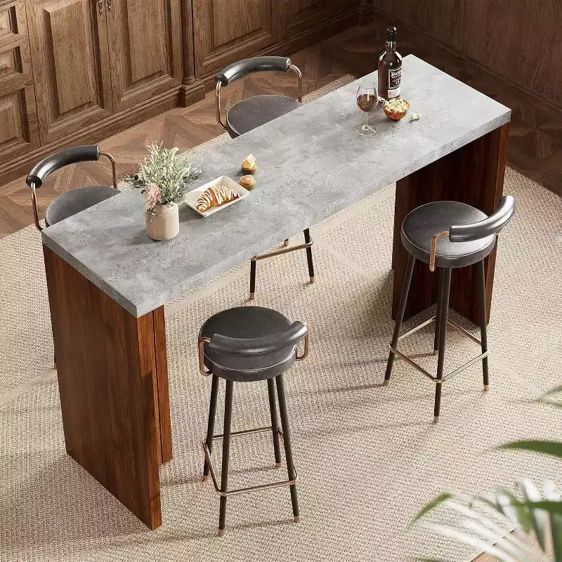 Table de bar de 140 cm avec plateau en faux marbre, table de pub hauteur comptoir pour cuisine, salon, salle à manger