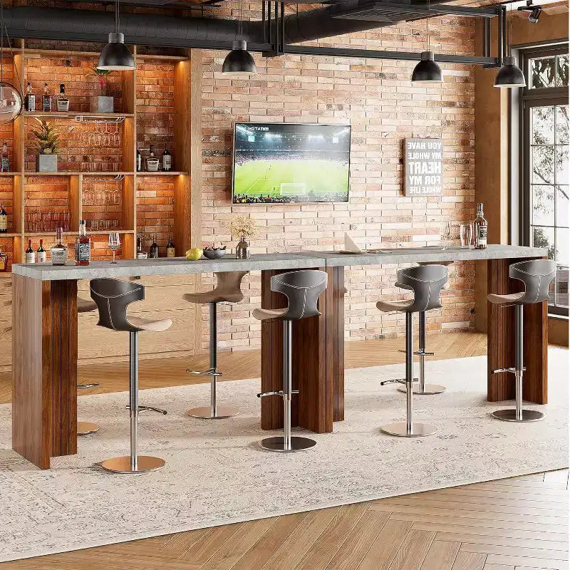 Table de bar de 140 cm avec plateau en faux marbre, table de pub hauteur comptoir pour cuisine, salon, salle à manger