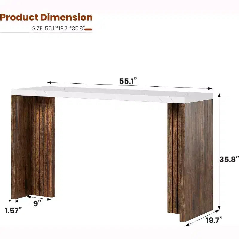 Table de bar de 140 cm avec plateau en faux marbre, table de pub hauteur comptoir pour cuisine, salon, salle à manger