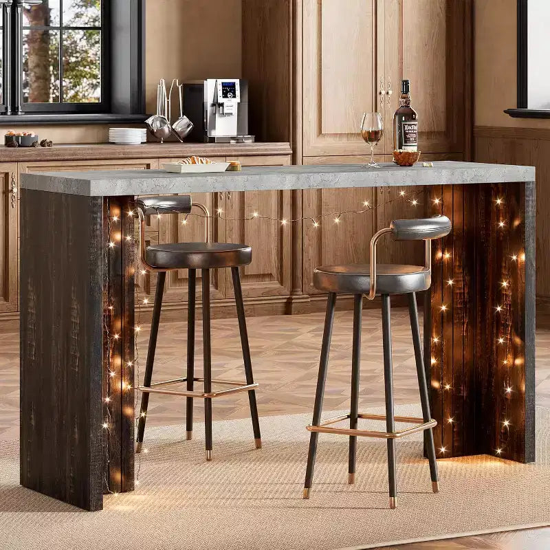 Table de bar de 140 cm avec plateau en faux marbre, table de pub hauteur comptoir pour cuisine, salon, salle à manger