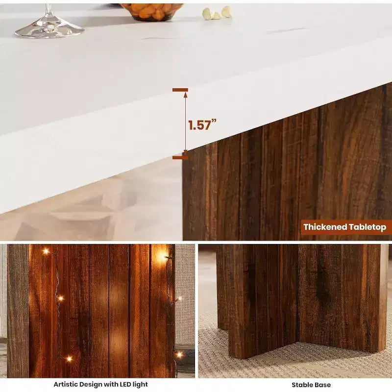 Table de bar de 140 cm avec plateau en faux marbre, table de pub hauteur comptoir pour cuisine, salon, salle à manger
