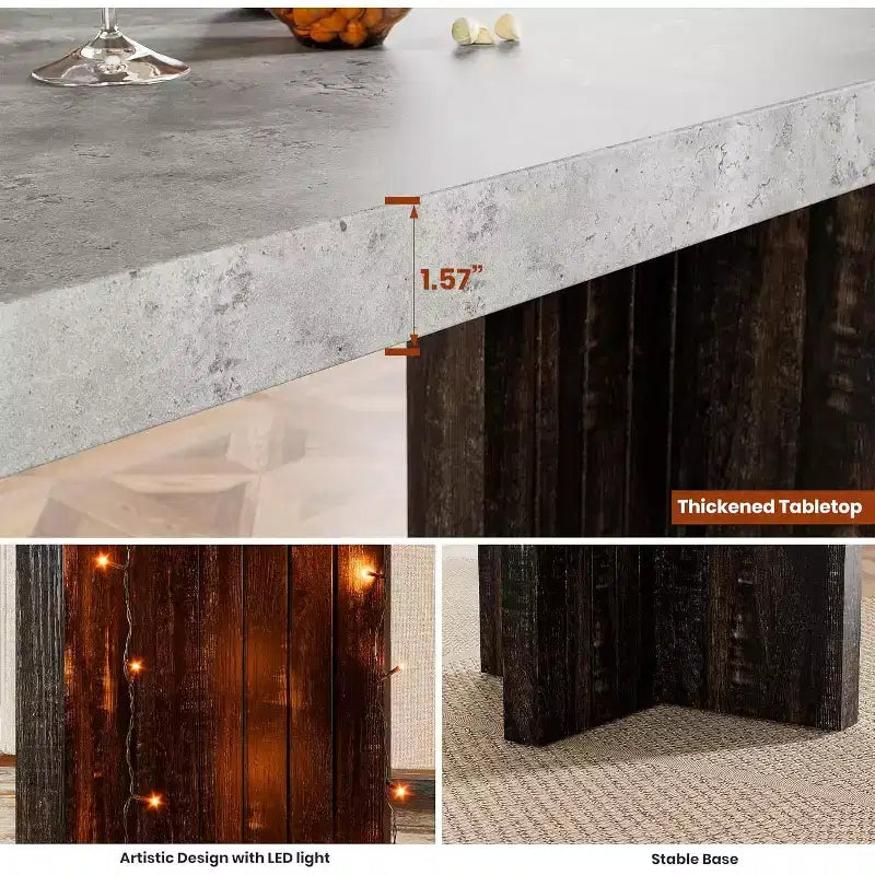 Table de bar de 140 cm avec plateau en faux marbre, table de pub hauteur comptoir pour cuisine, salon, salle à manger