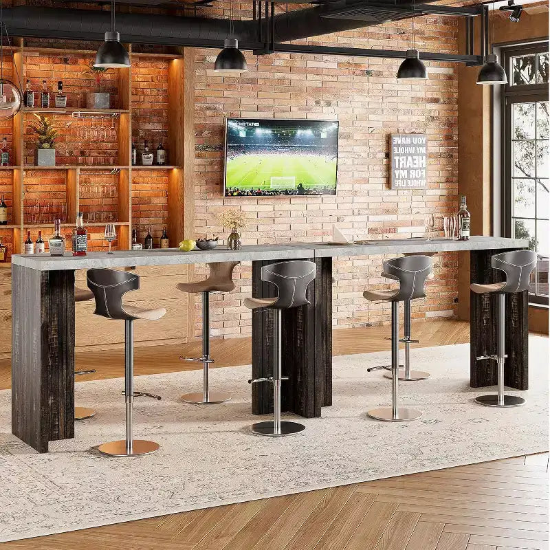 Table de bar de 140 cm avec plateau en faux marbre, table de pub hauteur comptoir pour cuisine, salon, salle à manger