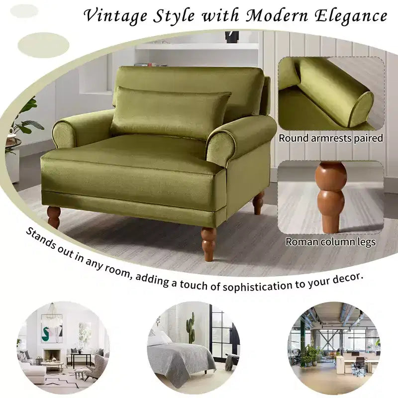Fauteuil d'appoint surdimensionné avec accoudoirs circulaires et coussin lombaire