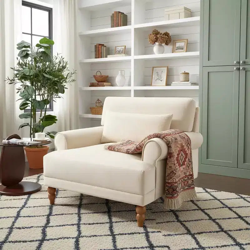 Fauteuil d'appoint surdimensionné avec accoudoirs circulaires et coussin lombaire