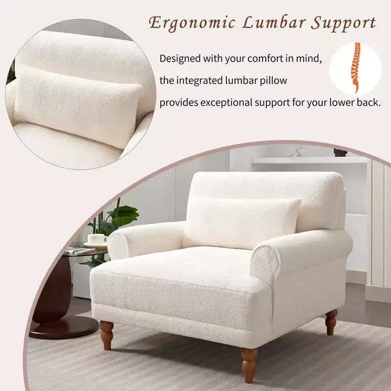 Fauteuil d'appoint surdimensionné avec accoudoirs circulaires et coussin lombaire