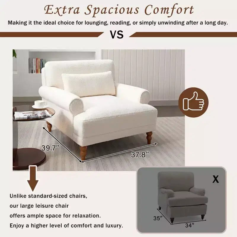 Fauteuil d'appoint surdimensionné avec accoudoirs circulaires et coussin lombaire