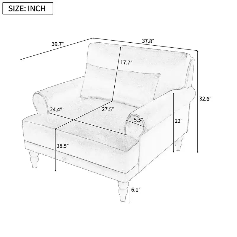 Fauteuil d'appoint surdimensionné avec accoudoirs circulaires et coussin lombaire