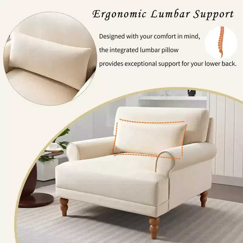 Fauteuil d'appoint surdimensionné avec accoudoirs circulaires et coussin lombaire