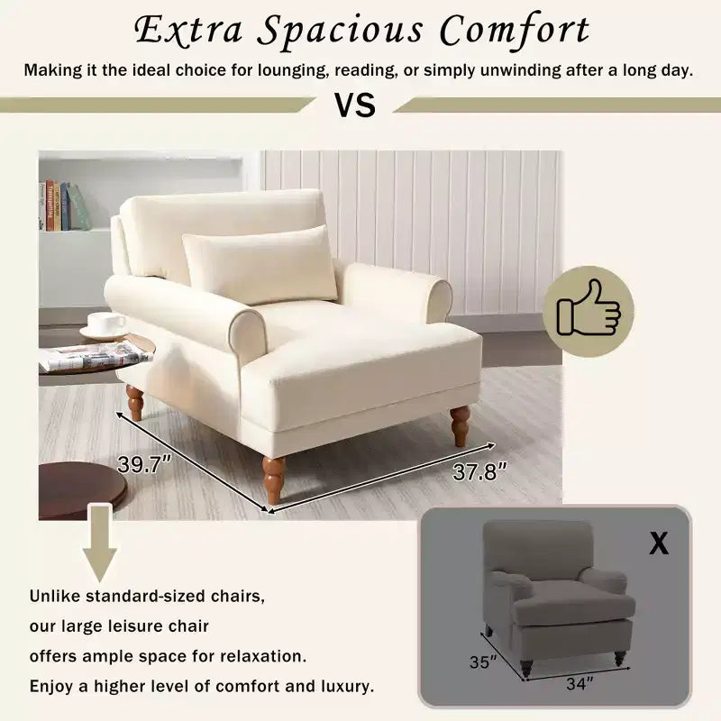 Fauteuil d'appoint surdimensionné avec accoudoirs circulaires et coussin lombaire
