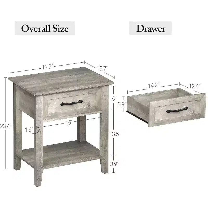 Table de chevet en bois avec 1 tiroir, étagère de rangement ouverte, table d'appoint industrielle, table de chevet étroite blanche, polyvalente pour chambre à coucher, petits espaces