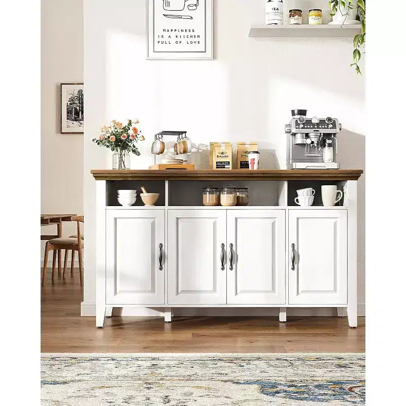 Bahut de buffet avec rangement, grand buffet de 140 cm avec étagères réglables, 4 portes, meuble de bar à café moderne style ferme