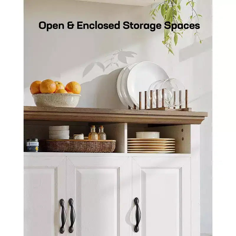 Bahut de buffet avec rangement, grand buffet de 140 cm avec étagères réglables, 4 portes, meuble de bar à café moderne style ferme