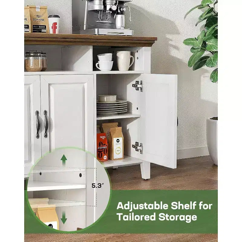 Bahut de buffet avec rangement, grand buffet de 140 cm avec étagères réglables, 4 portes, meuble de bar à café moderne style ferme