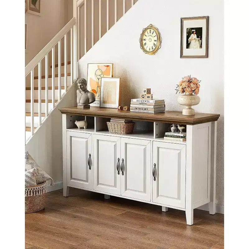 Bahut de buffet avec rangement, grand buffet de 140 cm avec étagères réglables, 4 portes, meuble de bar à café moderne style ferme