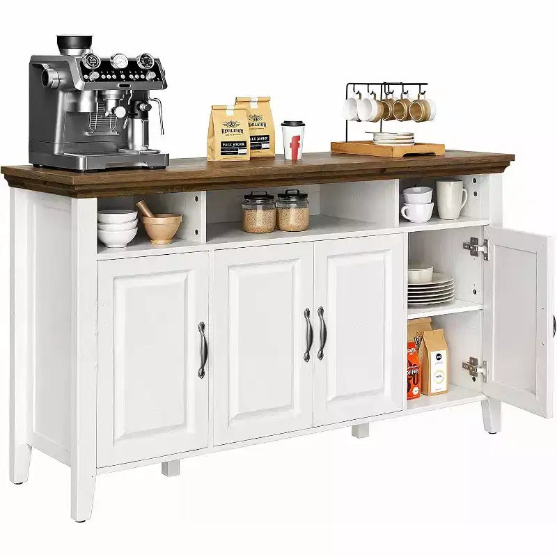 Bahut de buffet avec rangement, grand buffet de 140 cm avec étagères réglables, 4 portes, meuble de bar à café moderne style ferme