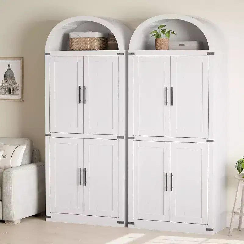 Bibliothèque arquée de 183 cm avec portes vitrées, Armoire de rangement en bois à 6 niveaux pour salon, cuisine ou bureau, Étagères de présentation de style ferme