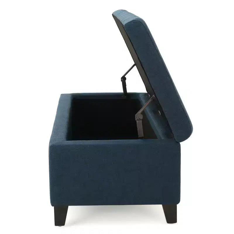 Pouf de rangement capitonné gaufré, banc de rangement avec pieds en bois, banc d'entrée pour salon, chambre à coucher, bleu marine
