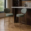 29.13 pouces (H) Chaises de bar hauteur bar en similicuir et métal vert et or à dossier bas