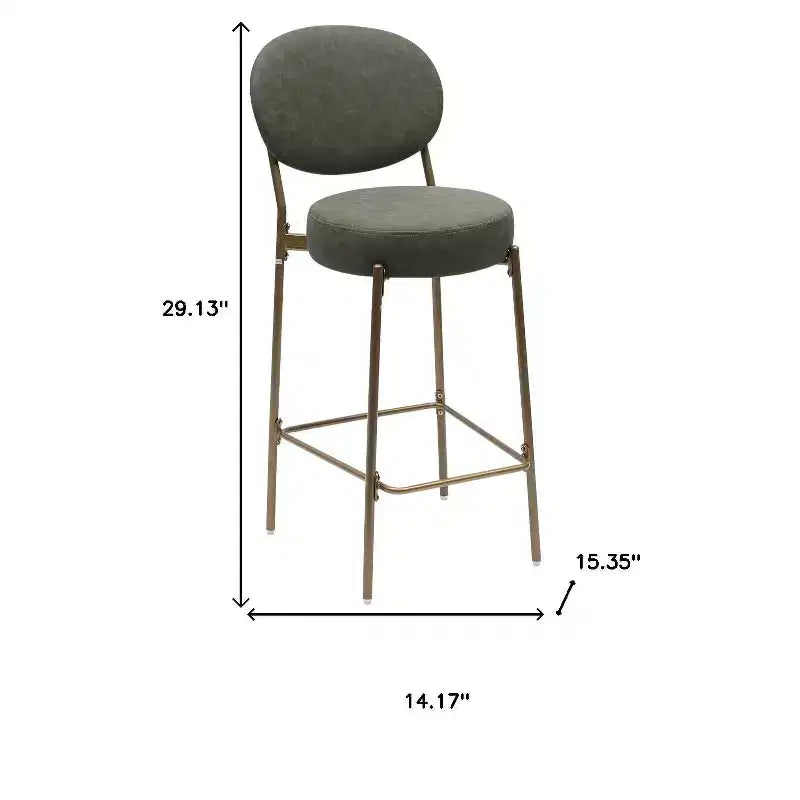 29.13 pouces (H) Chaises de bar hauteur bar en similicuir et métal vert et or à dossier bas