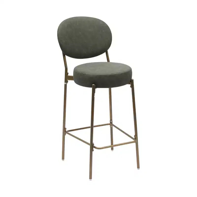 29.13 pouces (H) Chaises de bar hauteur bar en similicuir et métal vert et or à dossier bas