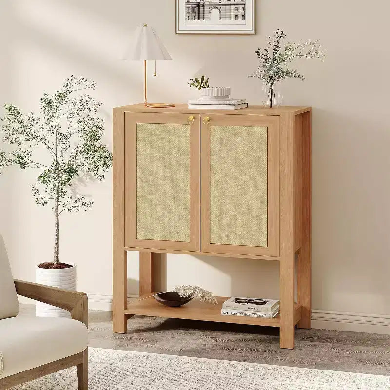 Meuble à chaussures en rotin pour entrée, étagère à chaussures sur pied à 5 niveaux en bois, étagères réglables, organisateur de rangement ouvert pour couloir, salon, chêne foncé