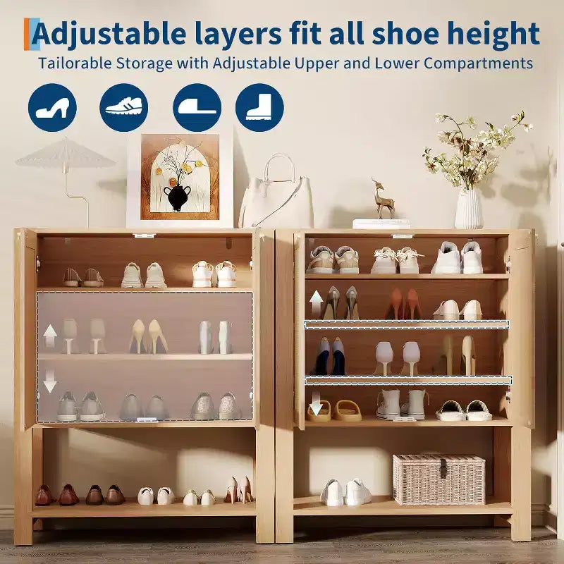 Meuble à chaussures en rotin pour entrée, étagère à chaussures sur pied à 5 niveaux en bois, étagères réglables, organisateur de rangement ouvert pour couloir, salon, chêne foncé