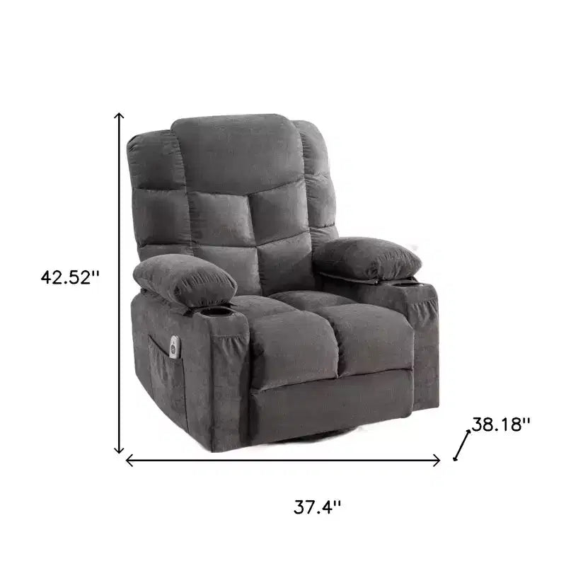 Fauteuil inclinable chauffant et massant 37" gris en similicuir avec assistance au levage et port USB