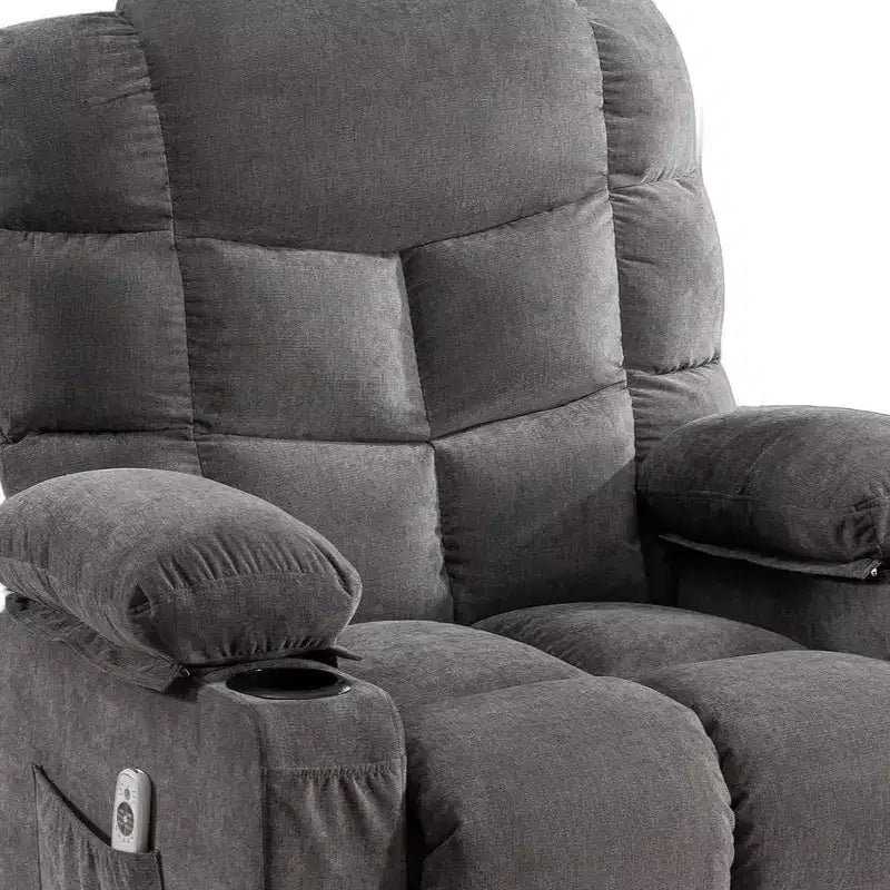 Fauteuil inclinable chauffant et massant 37" gris en similicuir avec assistance au levage et port USB