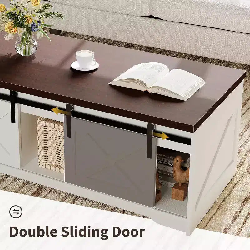 Table basse élégante avec dessus relevable à mouvement doux | Rangement caché et étagère amovible, design rustique bois-métal, montage facile