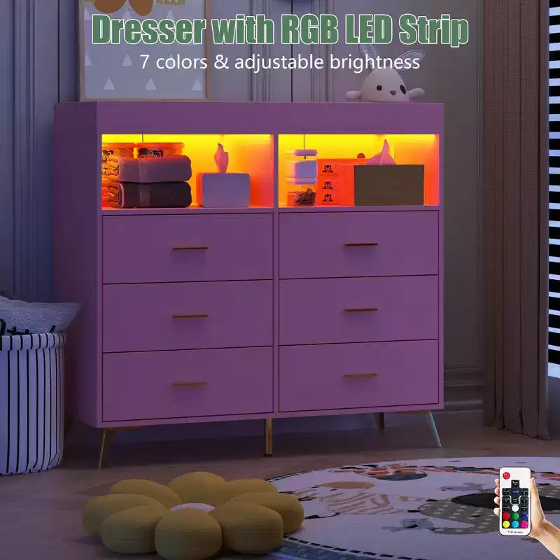 Commode de chambre avec plan à langer, commode à langer bébé à 6 tiroirs avec étagères ouvertes